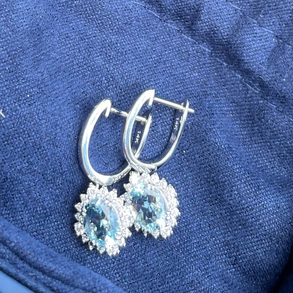 Aquamarine Diamond Earrings - Picture 3 of 5